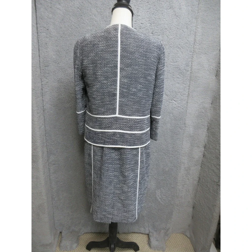 Lafayette 148 New York Dress Jacket Suit Set Womens 8/S Blue‎ Tweed Piped